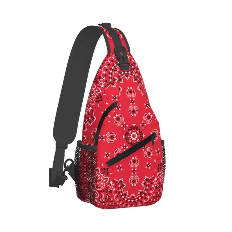 Ethnic Bohemia Red Paisley Print Chest Bag Crossbody Sling Bag Travel Hiking Sports Backpack Women Casual Lightweight Daypack