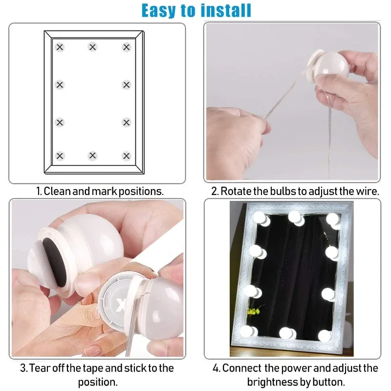 LED Light Makeup Mirror Bulbs Vanity Lights USB 12V Bathroom Dressing Table Lighting Dimmable LED Vanity Light For Mirror Light