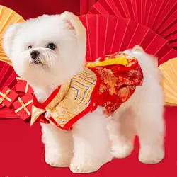 New Year Dog Costume Easy to Wear Pet Clothes Skirt Dog Tang Suit Dog Vest Dog Cheongsam Qipao for Dogs Cats Puppy Teddy Cosplay