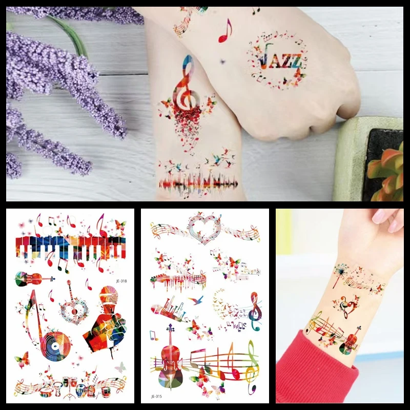 

Colorful Music Note Tattoos Sticker Waterproof Temporary Sticker for Men Women, Party Festival Decal Music Concert Flase Sticker