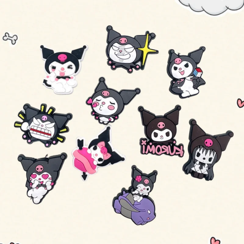 

10Pcs Sanrio Kuromi Series Shoe Charms PVC Decorations for Clogs Bubble Slides Sandals Buckle Accessories for Teen Girls