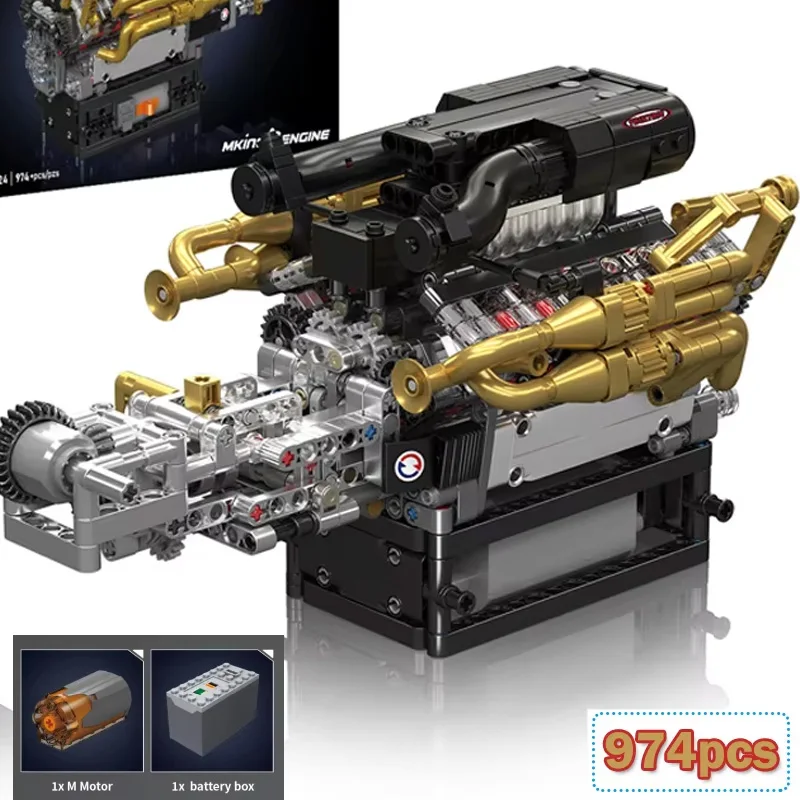 

New 974pcs V12 Engine Model Building Blocks Set 10224 Assembly Collectible DIY Toys With Motor Ornaments MOC Bricks Boys Gifts