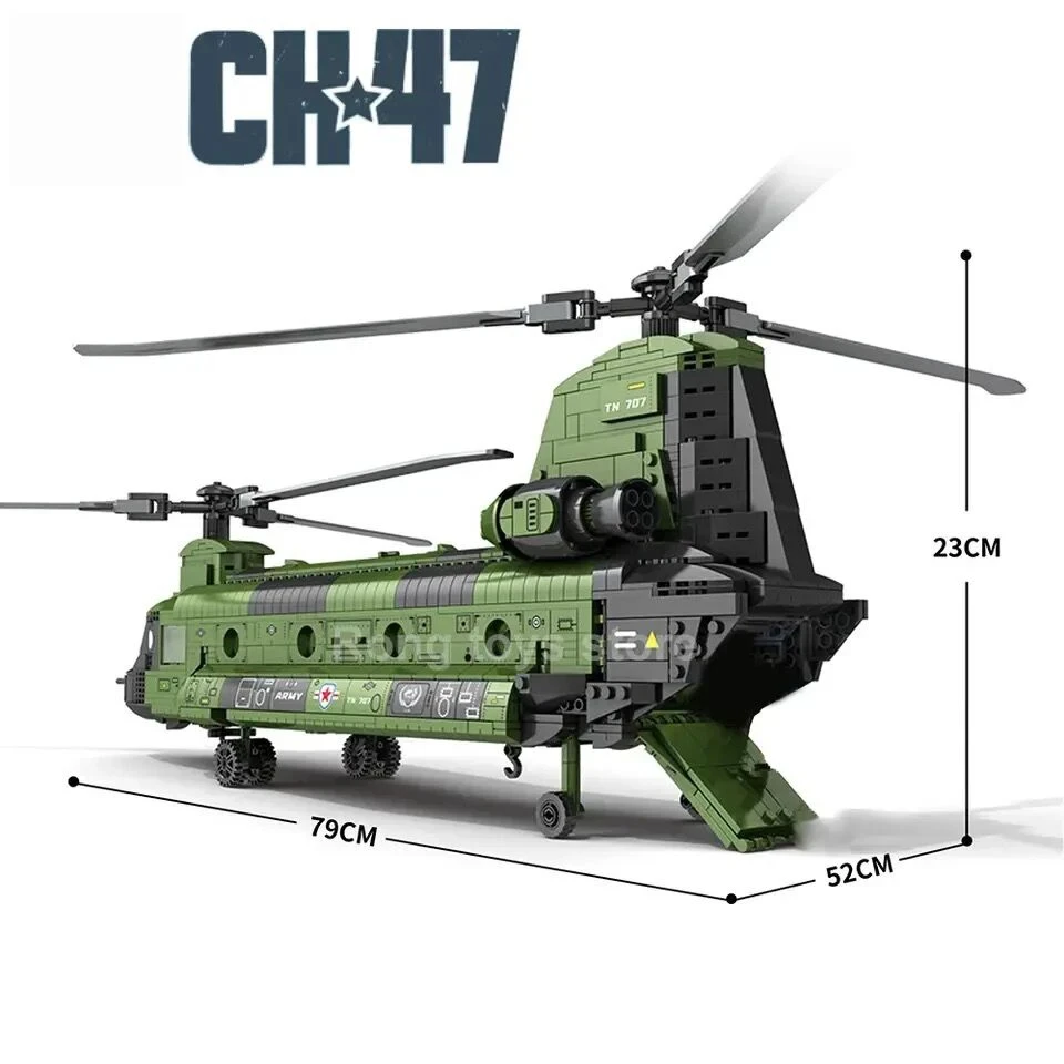 1622PCS CH-47 Chinook Transport Plane Building Blocks Diy Military Armed Helicopter Fighter Model Bricks Kids Toys Holiday Gifts