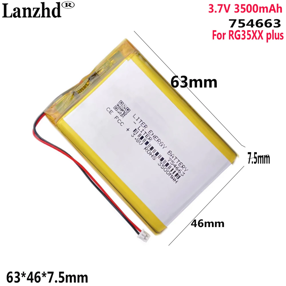 

3.7V Li polymer lithium battery Use For Ambernik RG35XX plus game console rechargeable battery 754663 3500mah