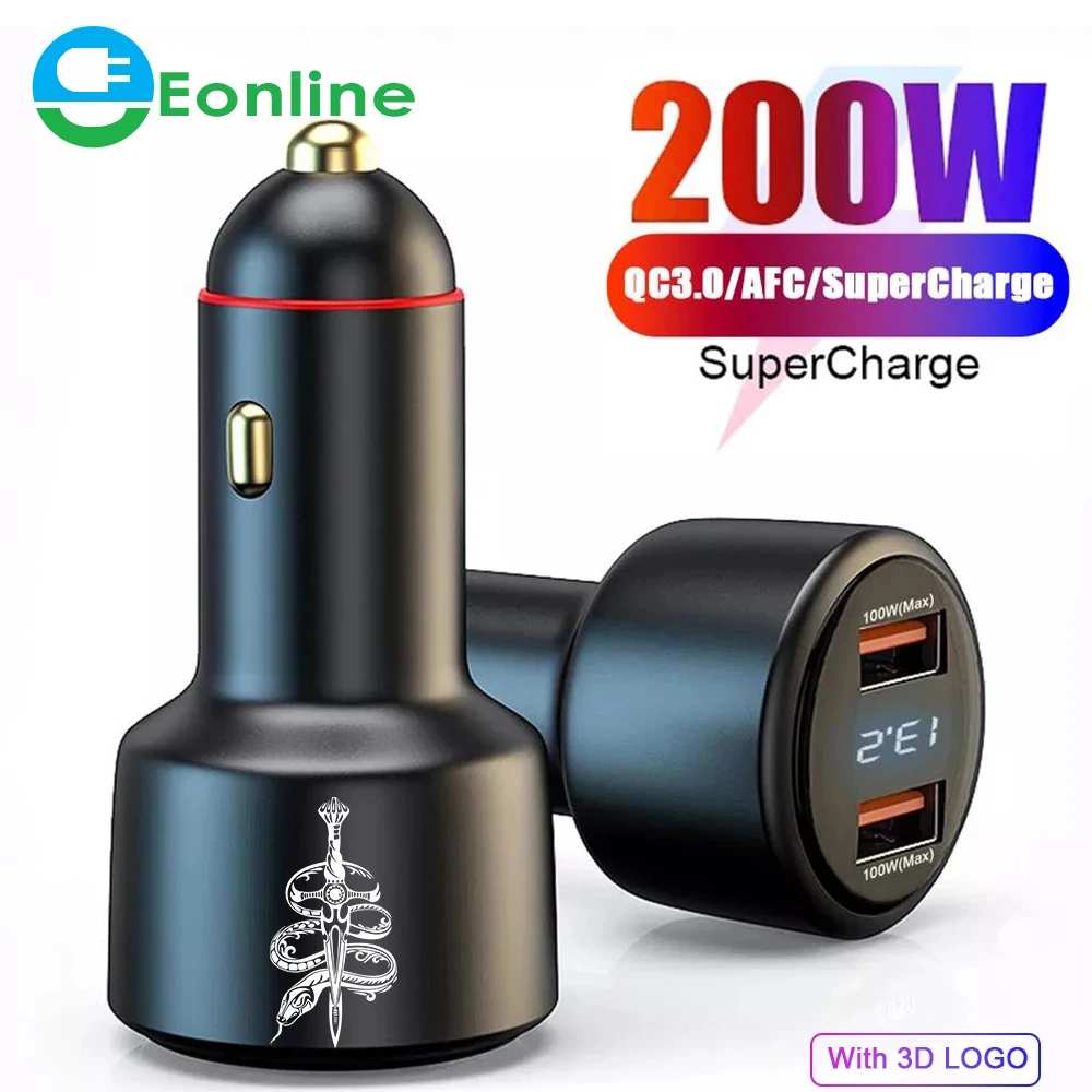 

EONLIN 3D Car Charger 200W Super Fast Charge Dual USB 100W Quick Charge3.0 LED Digital Display For HUAWEI OPPO IPhone Xiaomi