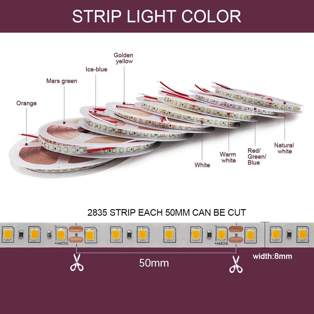 12V 24V 5m 10m 2835 Led Strip Light Super Bright 120LED/m Flexible LED Tape Strips DC12V Lamp Cabinet Stairs Home Decor 13 Color