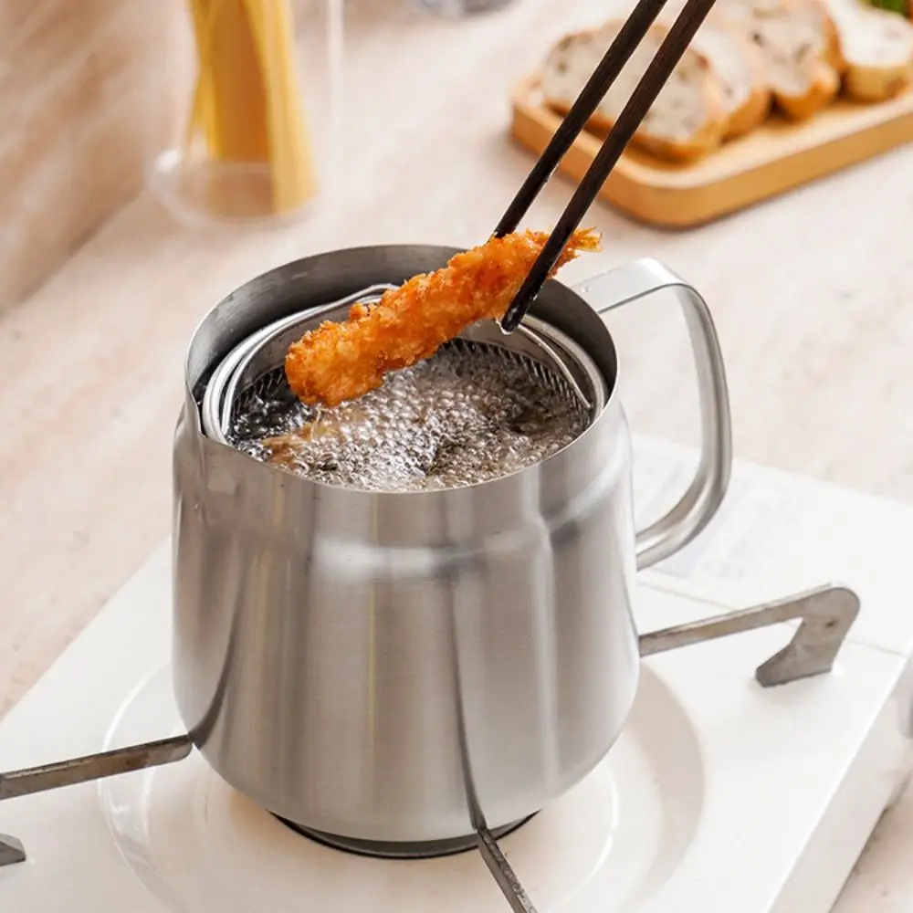 

1.5/2L Stainless Steel Oil Filter Pot Large Capacity Leak-proof Deep Frying Pot with Frying Basket Kitchen Fryer Pan