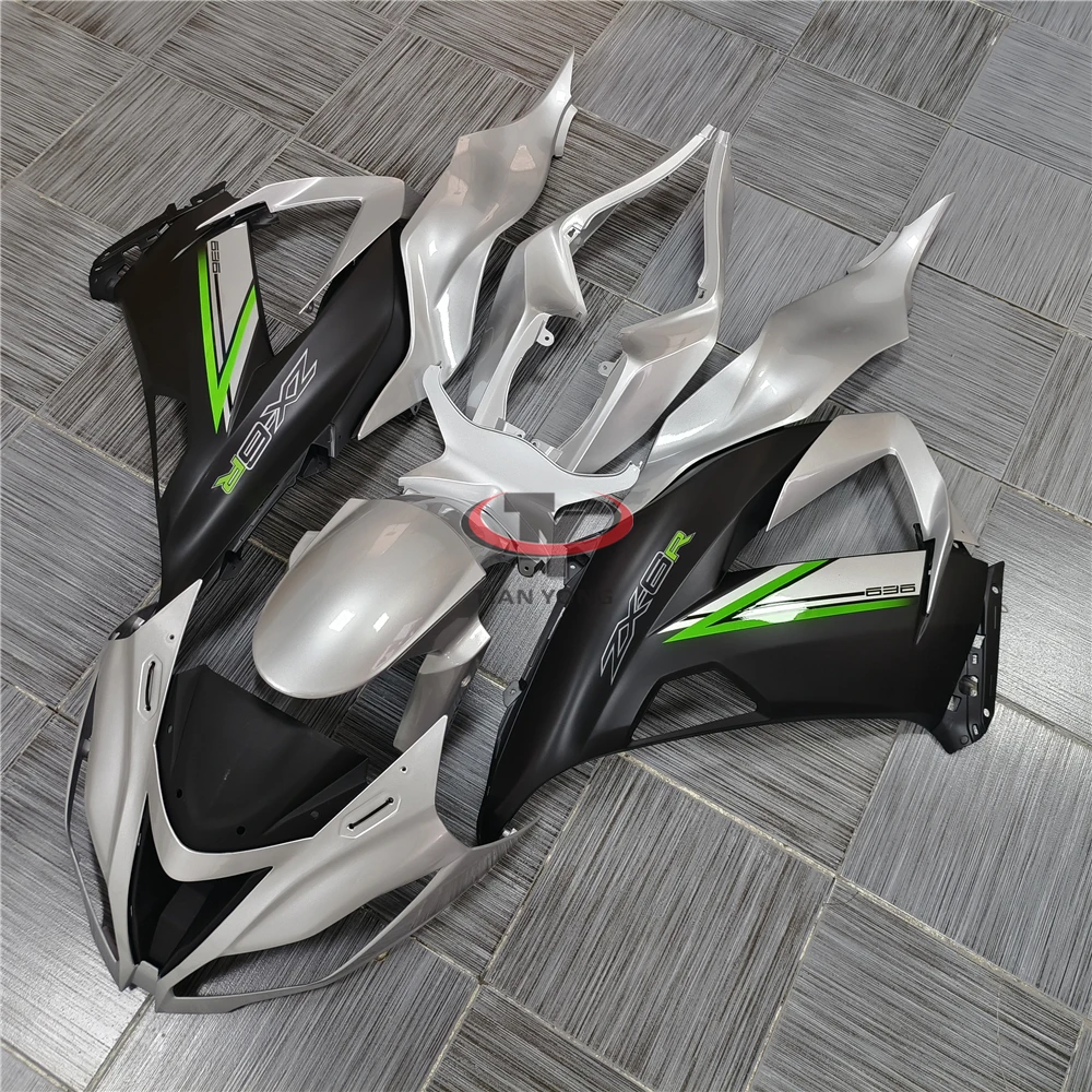 Bodywork Cowling For ZX6R ZX 6R 636 2013 2014 2015 2016 2017 2018 Full Fairing Kit Bright black silver print Injection