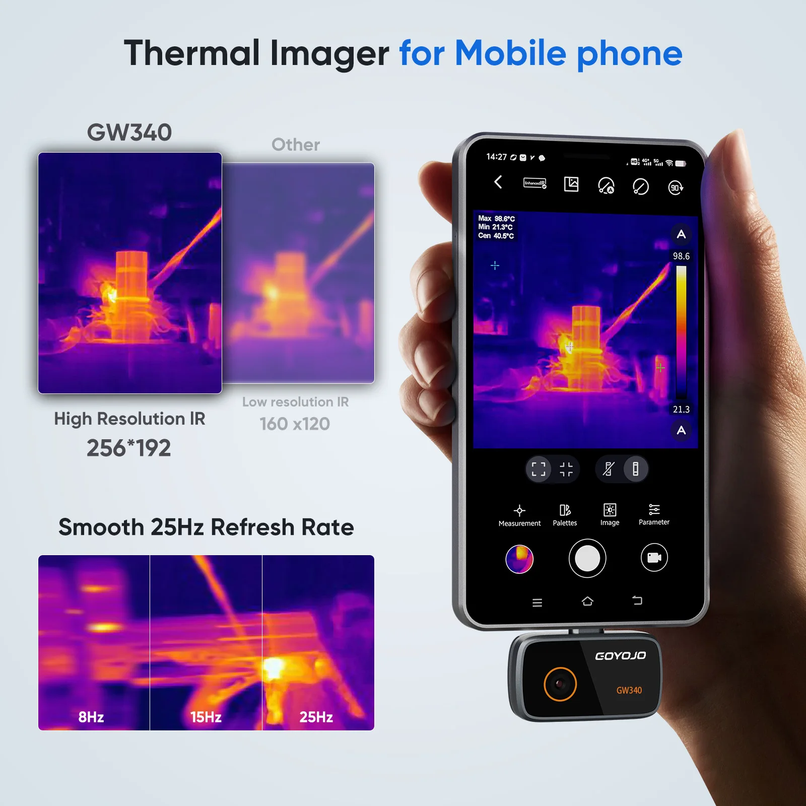 Portable mobile phone Thermal Imager 256 x 192 IR Resolution with 2MP Visual Camera Thermal Imaging Camera for Home GW340