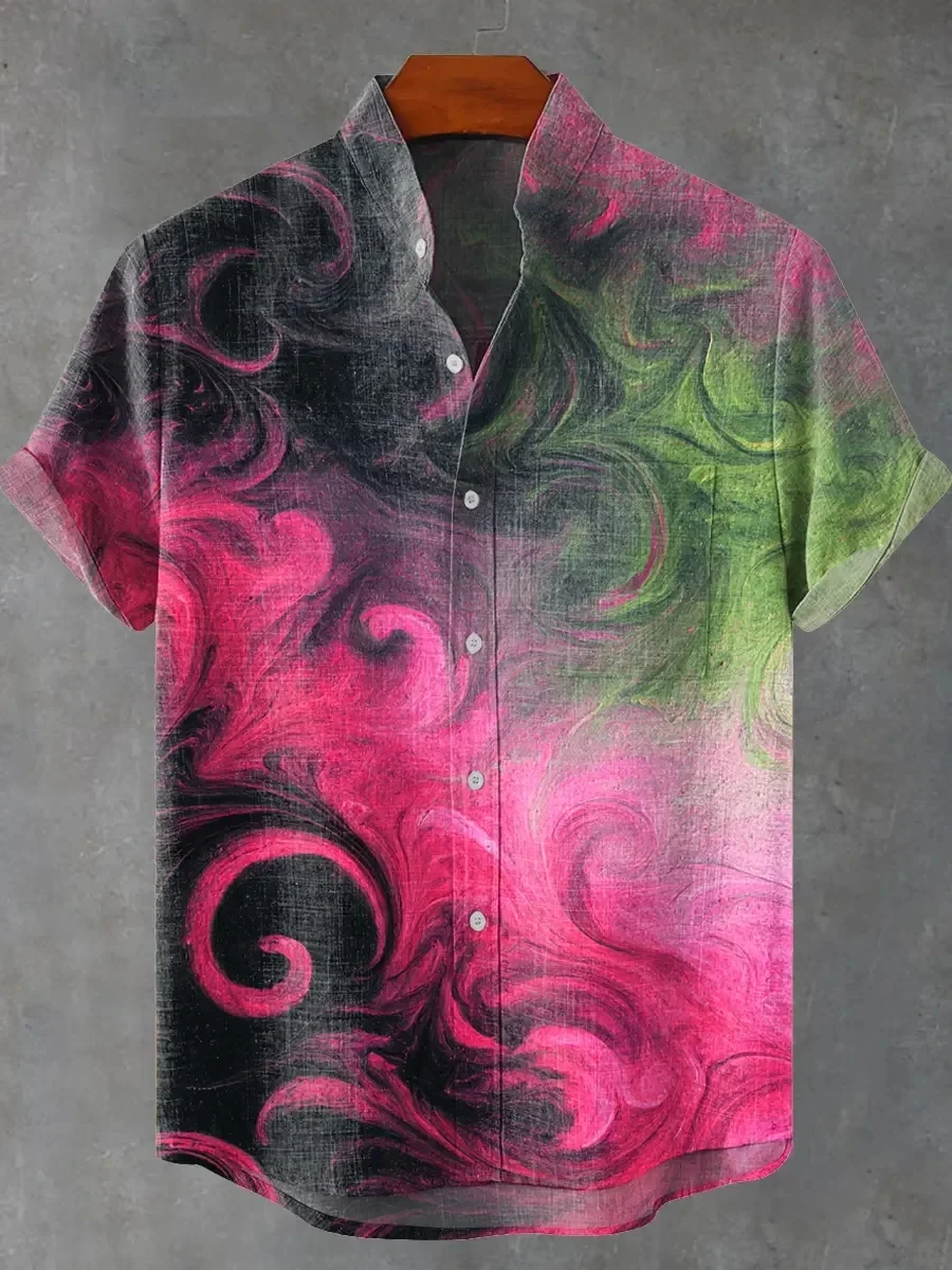 

2026 Men's Summer Novel Comfortable Fabric with Magical and Unusual Men's Pattern Printed Short Sleeve Fashion Button Shirt