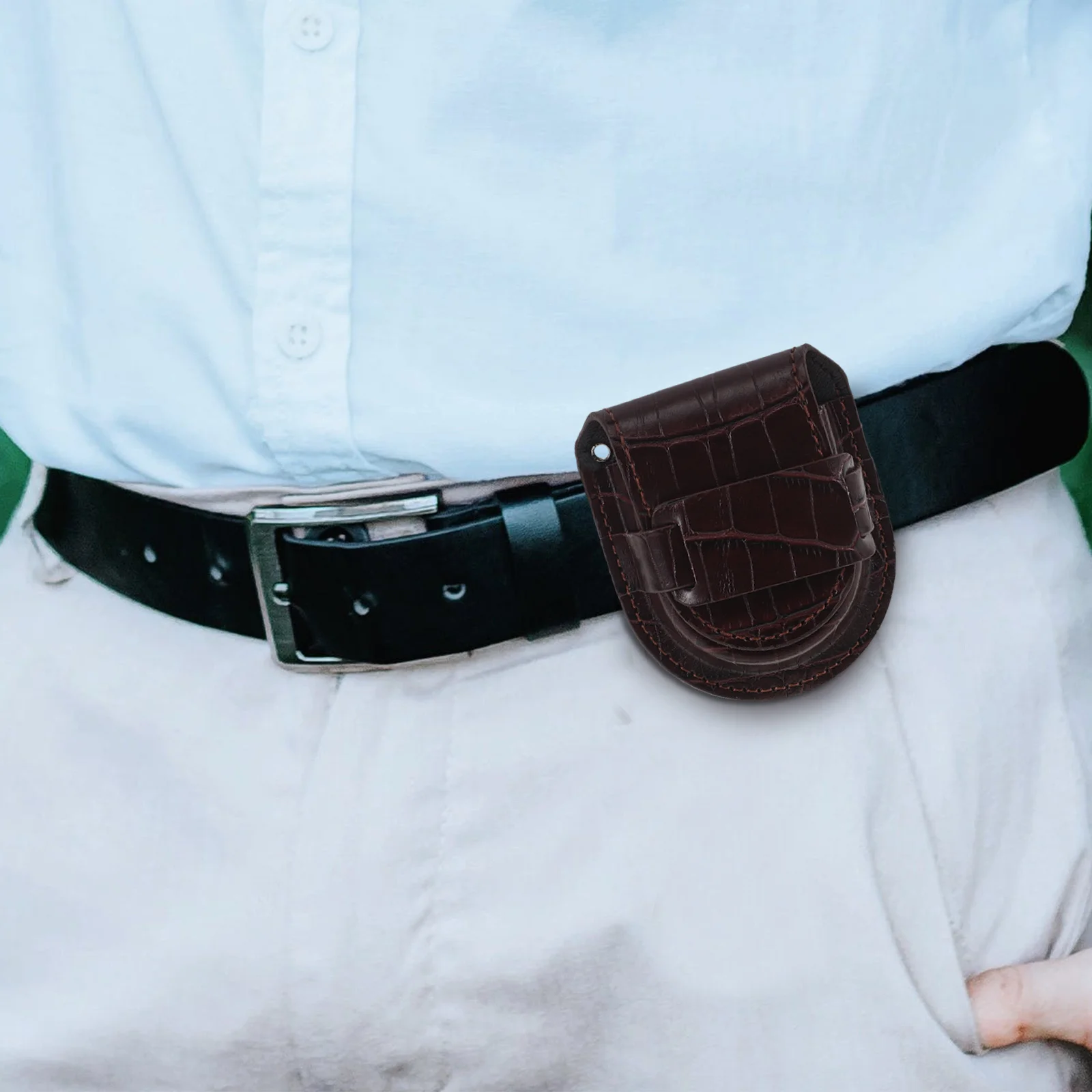 

Vintage Pocket Watch PU Case Brown Bamboo Pattern Belt Holder Waist Bag Protector Watch Storage Accessory