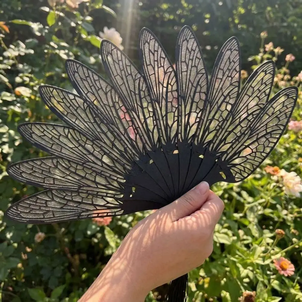 3D Printed Dragonfly Wing Folding Fan Realistic Feather Handmade Art Handheld Feather Fan Portable Artistic Decor
