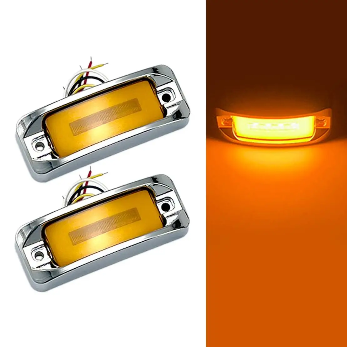 2pcs Amber LED Truck Trailer RV Side Marker Light Turn Signal Clearance DRL Tail Lamp 4-Wire
