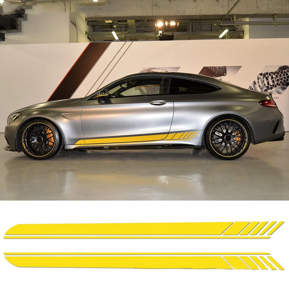 

2PCS Stylish Car Door Side Skirt Stickers Racing Stripe Vinyl Decal Sticker Use for Mercedes Benz Decor Auto Body Accessories