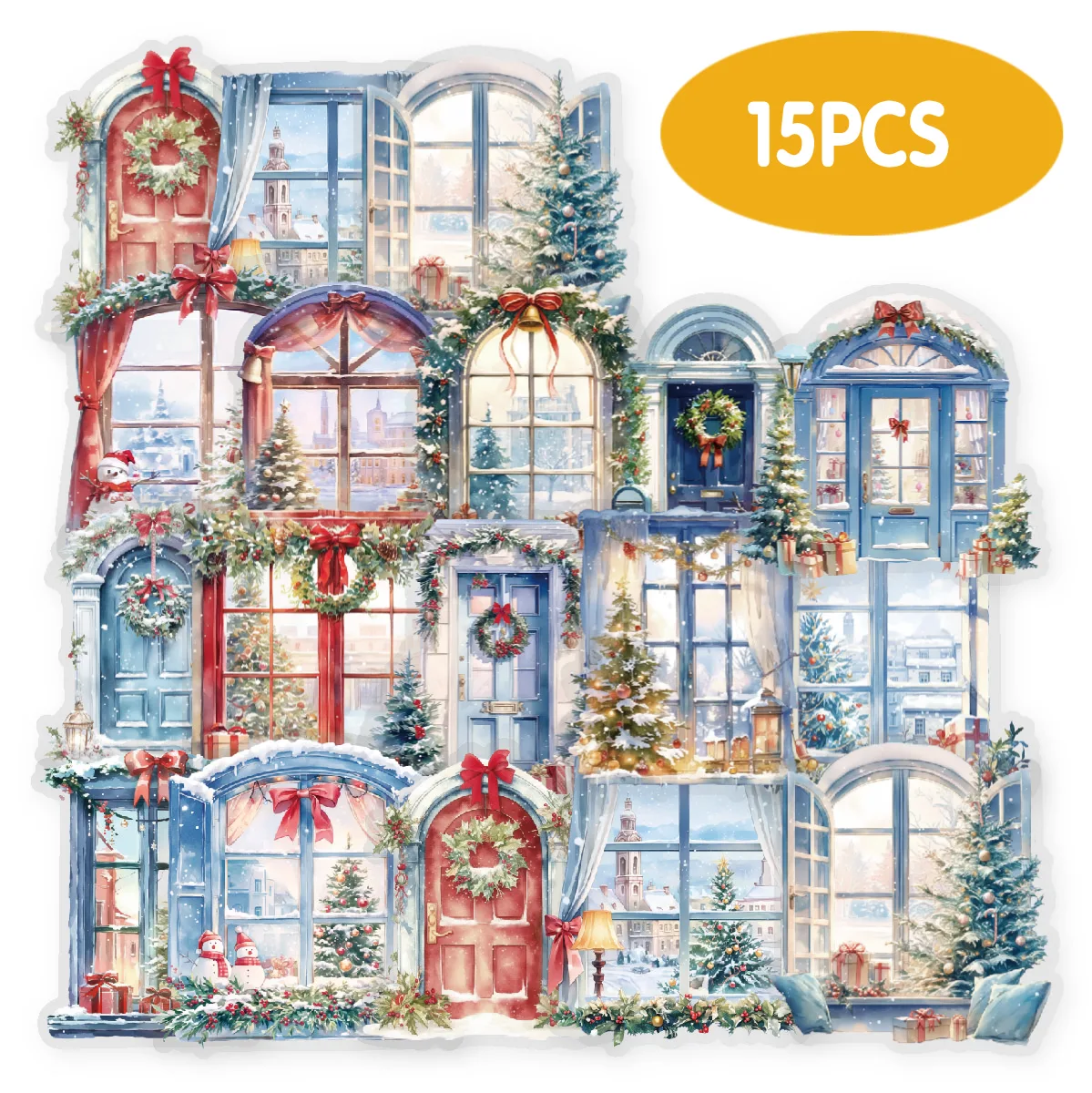 Etori Life Weihnachts-Haustieraufkleber mit Fensterrandmuster zum Dekorieren von Alben, Laptops, Handyhüllen, Koffern, handgefertigten Sammelalben, Heimdekorationen, Geschenkboxen, Neujahrsaufklebern,