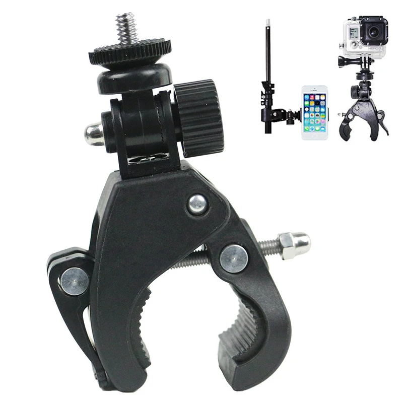 Abrazadera para manillar de bicicleta y motocicleta, adaptador de trípode para cámara Gopro Hero 9, 8, 7, 6, OSMO, color negro, 1/4