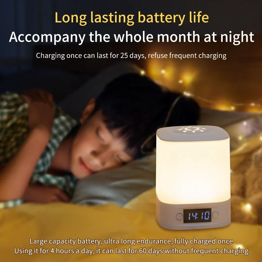 Rechargeable Night Lamp with Clock - Remote Control Bedside Light | Touch Switch Sleep Lamp for Bedroom, Warm White