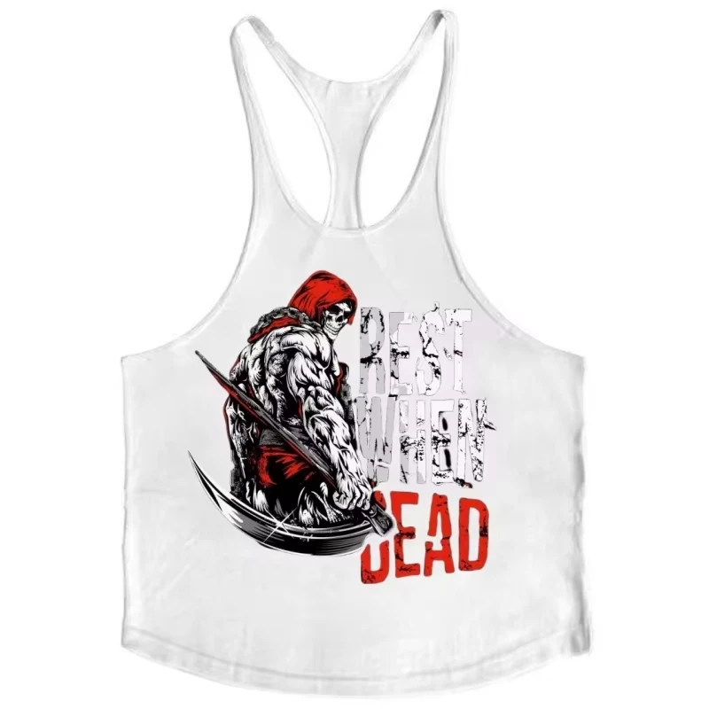 2027 New Cotton Printed Gym Tank Top, Men's Thin Strap Racerback Vest, Breathable Sleeveless Top for Workout & Training
