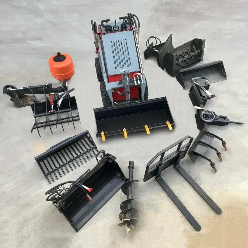 YG Construction Small Skid Steer Loader NM280 NM380 NM400 Loader Forestry Chain Trenching Accessories Mini Loader Bucket Stand