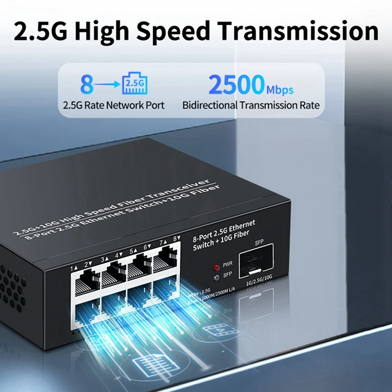 8 Port Ethernet Switch 2.5Gbps jaringan Switcher + 1 Port 10G Fiber Slot Home Lab jaringan Switch Plug and Play-EU Plug