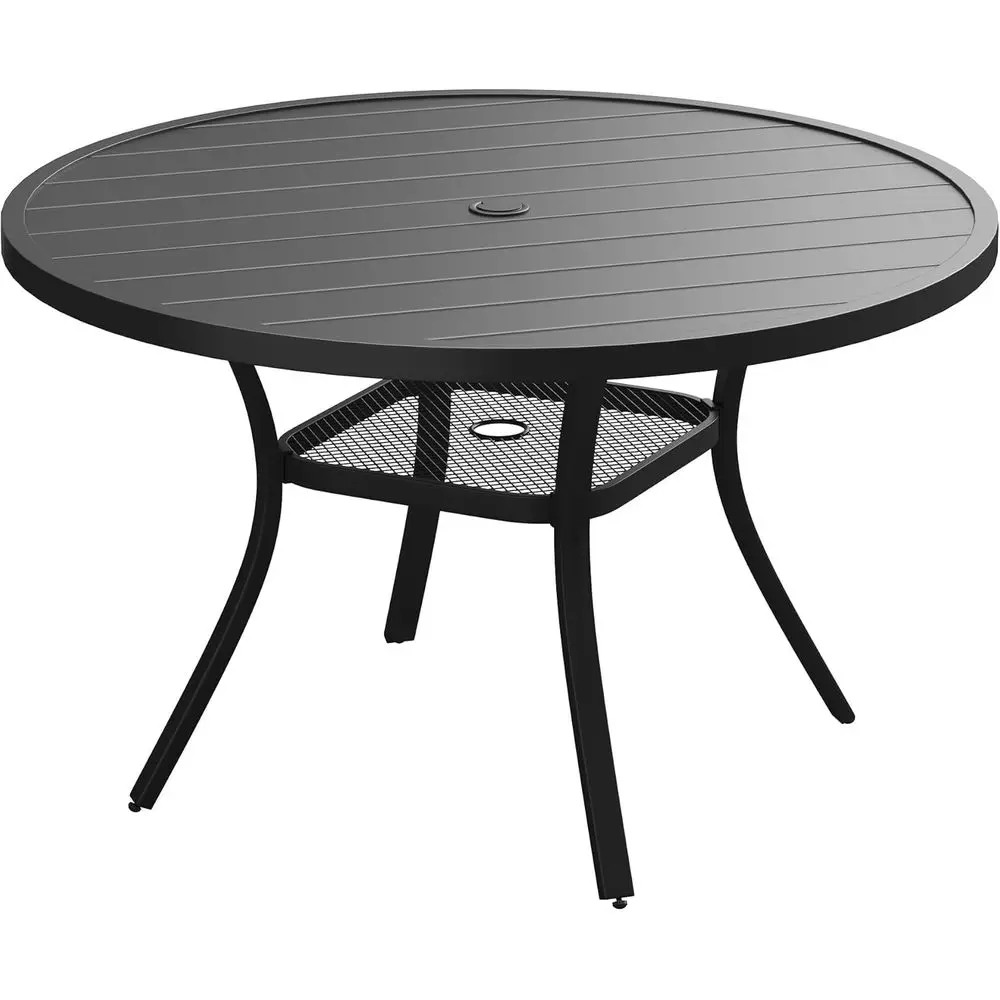 

47.2 Black Outdoor Patio Dining Table for 6 with Umbrella Hole, Suitable for Garden, Lawn, and Backyard