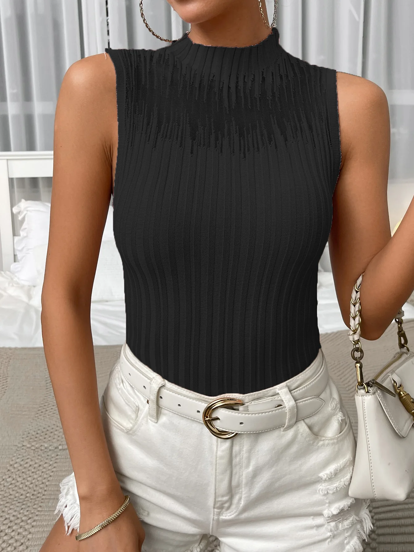 EuropeanandAmerican summer clothes, new Amazon independentstationcross-bordersimplesexysee-through mesh vest knitted women's top