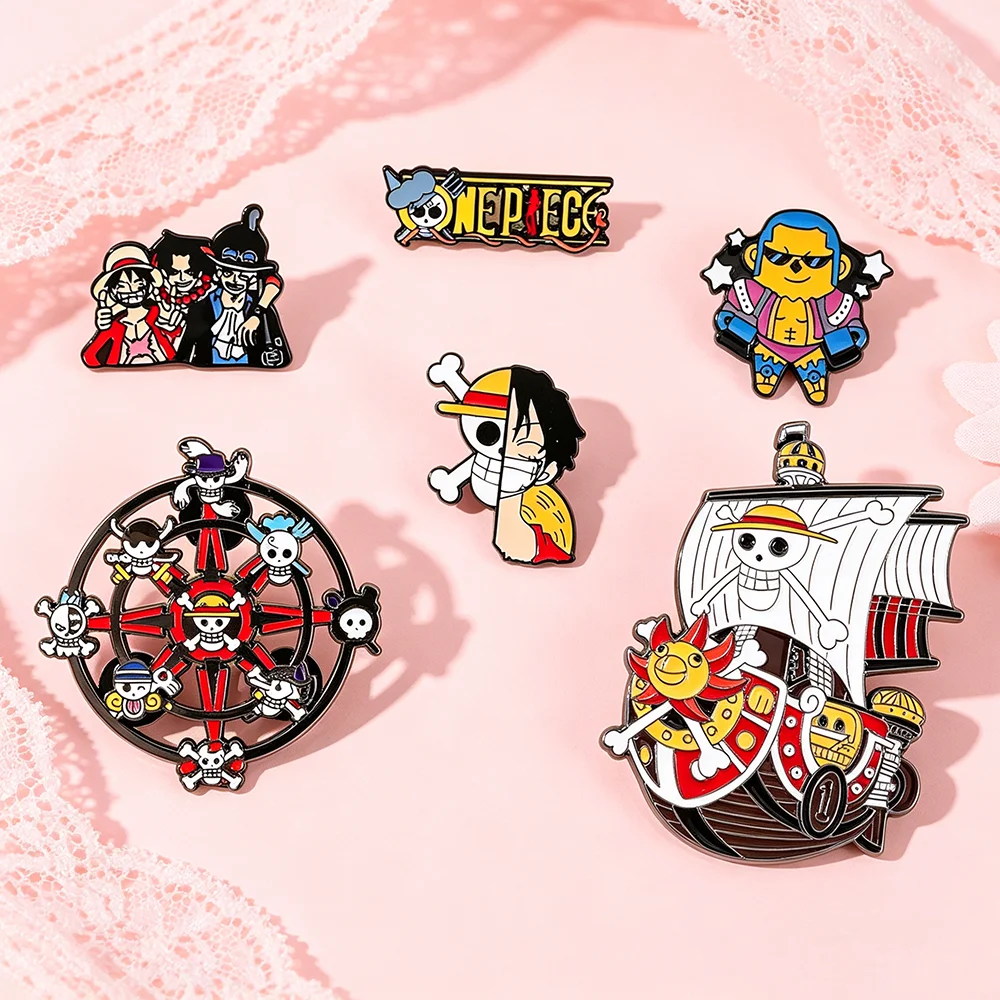 6-teiliges One Piece Inspiriertes Emaille-Pin-Set Anime Luffy Piraten-Themen-Pins für Rucksack Kleidung Manga-Fan-Sammlung Geschenke – Detail 2