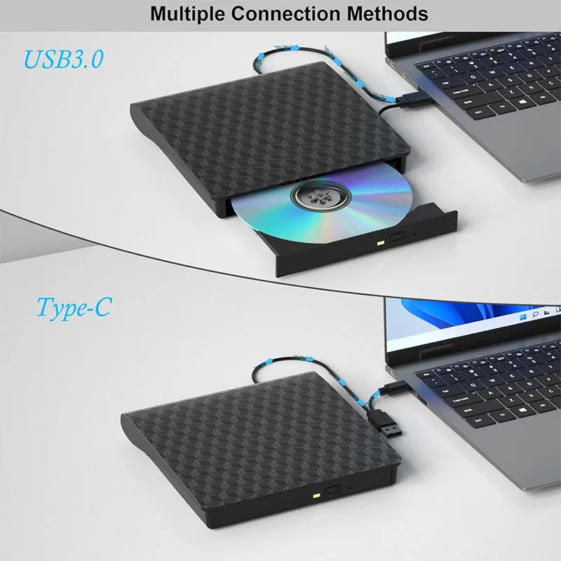 3D External Blu ray Player USB3.0 Portable Bluray Burner CD DVD-ROM BD Disc Optical Drive for Laptop PC Window 11 10 Mac OS