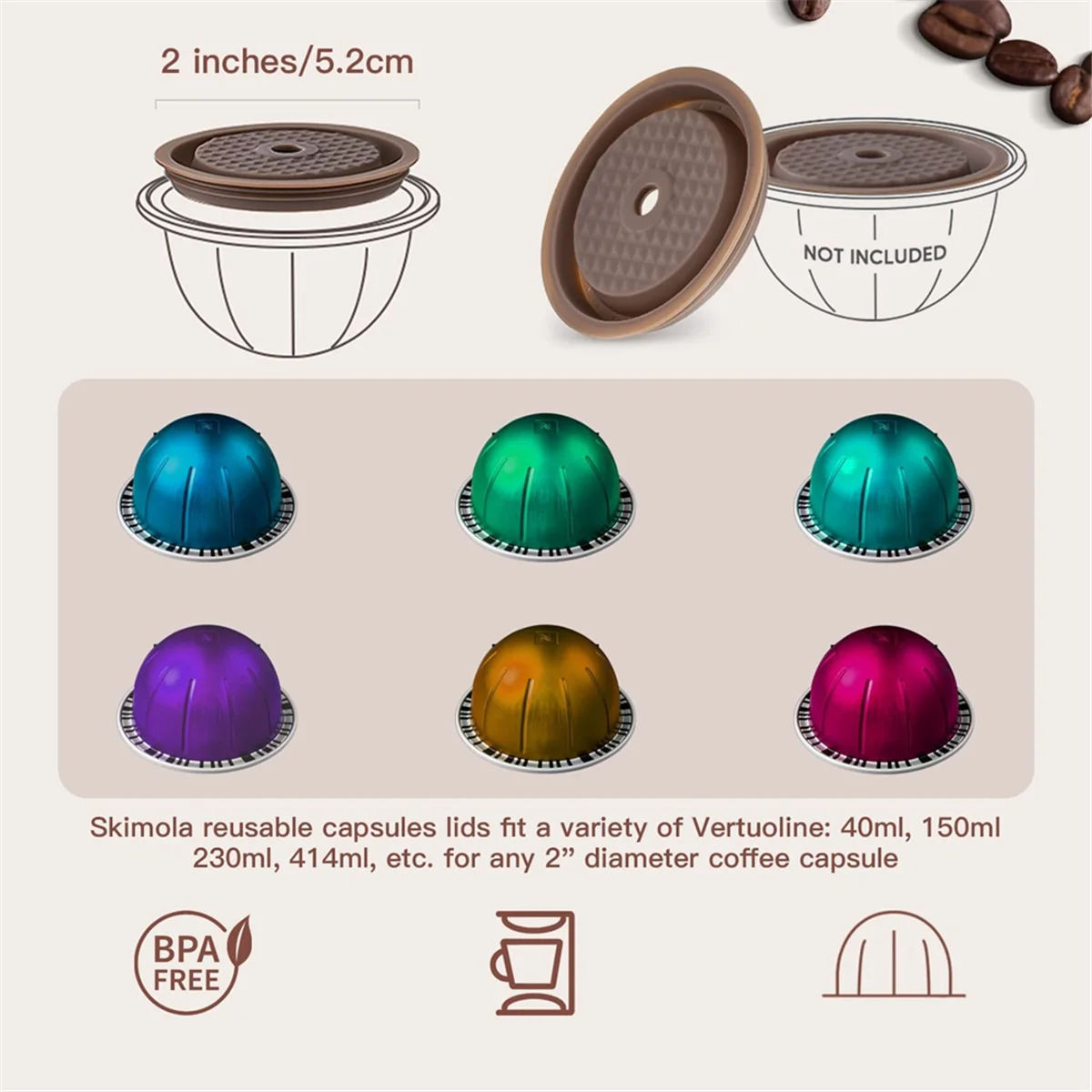 4Pcs Coffee Capsule Lids, Food Grade Silicone Caps for Nespresso Vertuo Pods, Vertuo Pod Lid for Refillable Nespresso