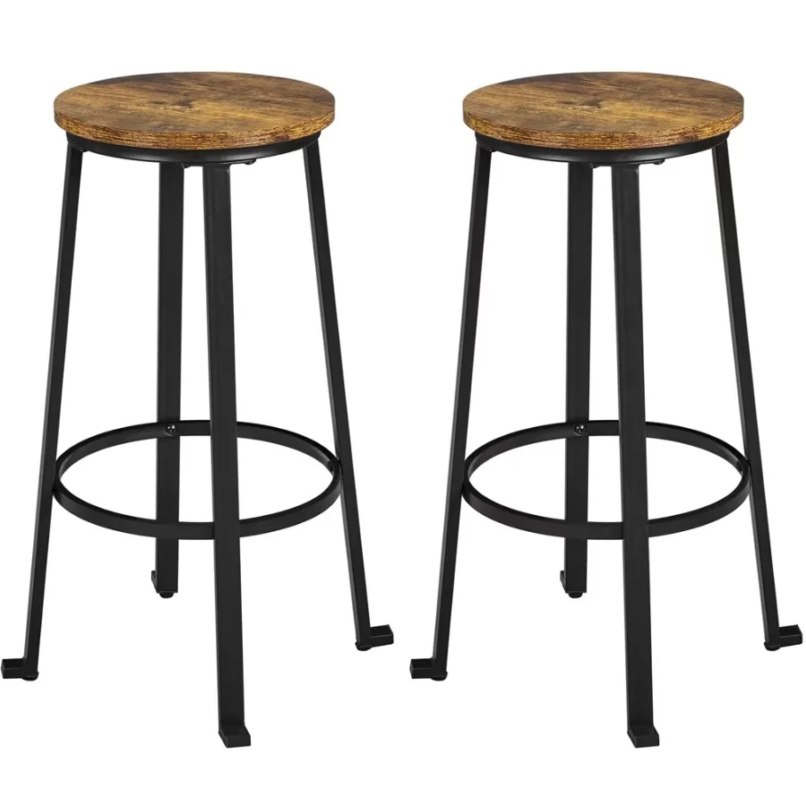 Alden Design 29.5" Metal Frame Backless Bar Stools for Kitchen/Bar, 2PCS, Rustic Brown