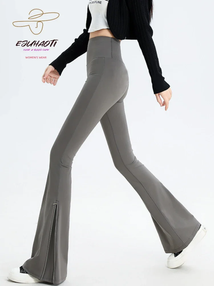 Vrouwen Micro Flared Broek Nieuwe Mode Enkel Rits Hoge Taille Verschijnen Dunne Legging Slanke Stretch Damesbroek Effen Broek