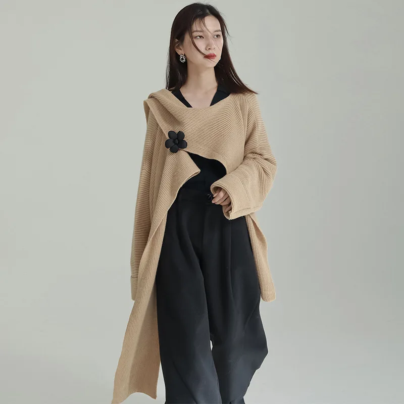 Winter retro design sense sweater loose and thin scarf coat a variety of ways to wear loose lazy knitted cardigan pull long