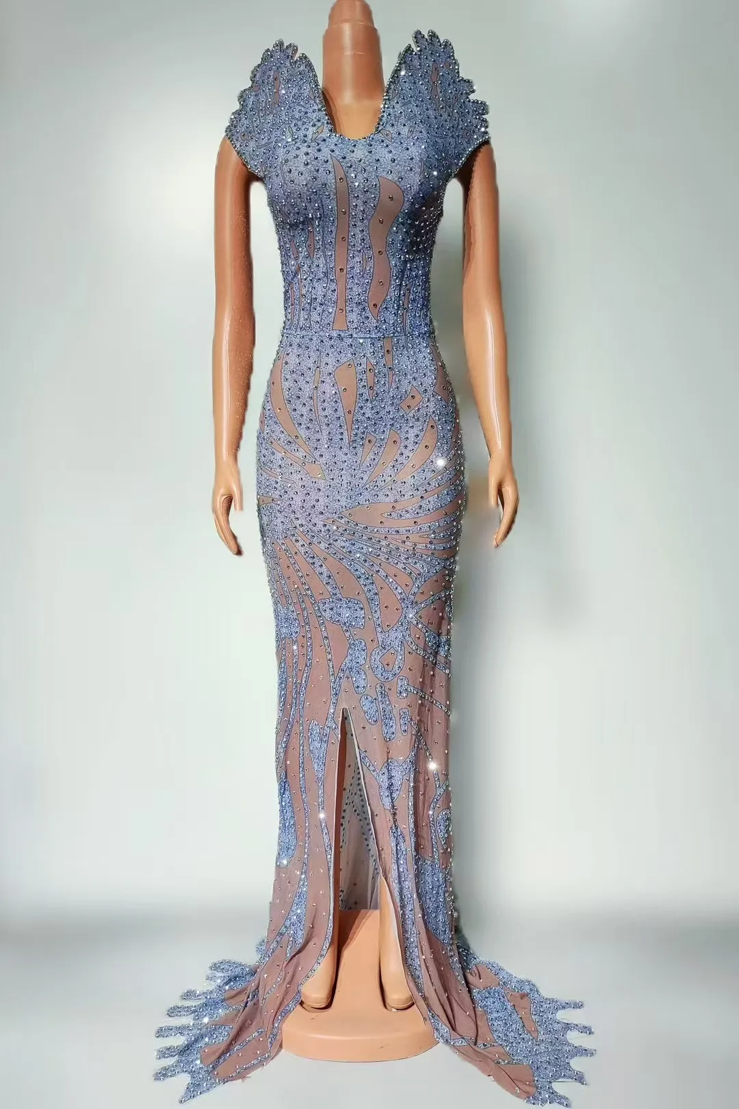 

High Quality Hot Stamping Sexy Slit Elastic Dress2025 New Fashion Custom Women'S Clothing A816