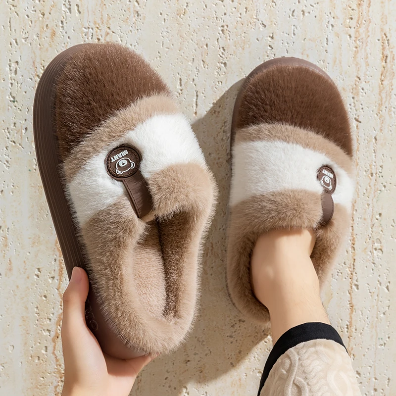 شباشب قطنية للزوجين بنعل سميك ومضادة للانزلاق في الشتاء، شباشب حمام منزلية دافئة مضادة للانزلاق ومقاومة للاهتراء