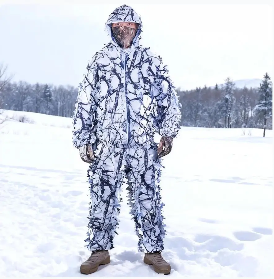 

3D костюм Ghillie White Snow Plum Tree, полный комплект, зимний охотничий камуфляжный костюм с предварительно прикрепленными листьями для фотографии на открытом воздухе
