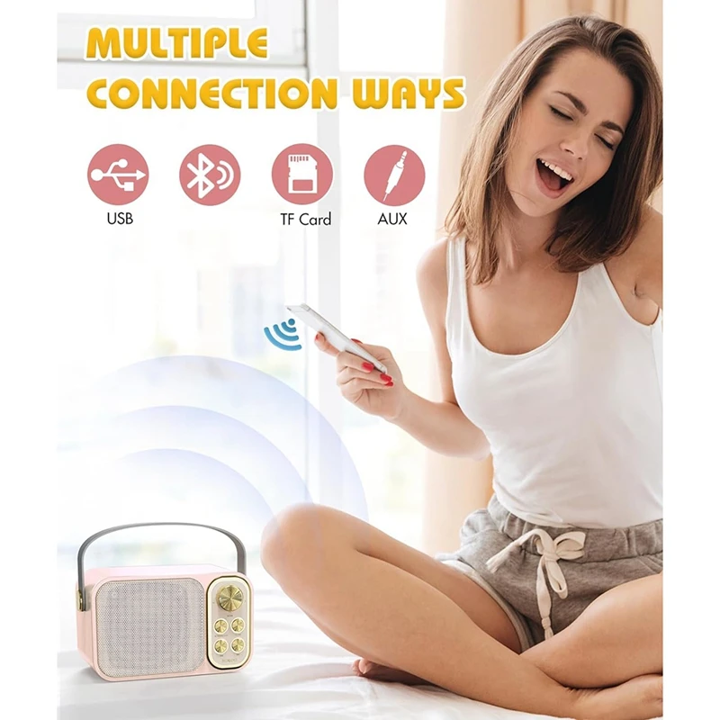 1 Sets Mini Karaoke Machine Plastic+Metal With 2 Wireless Microphones Portable Bluetooth Speaker For Kids