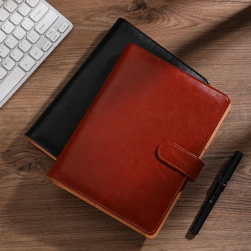 Business Leather Loose-Leaf Notebook, 6-Hole Binder Journal, Replaceable Refill Diary Office Notepad 4 Colors