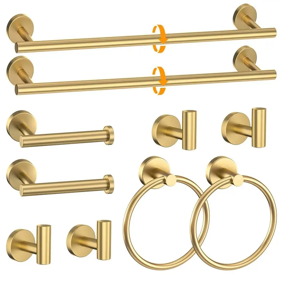 

Gold Towel Bar Set 10 Pieces Round Bathroom Hardware Set Includes 23.6in Towel Bar Towel Ring Toilet Paper Holder Towel Hooks St