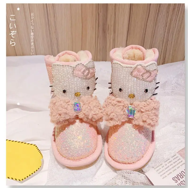 Sanrio Hello Kitty Snows Boots dziecięce figurki Anime Kt wygodne słodkie zimowe ciepłe bawełniane buty Kawaii Cartoon New Style