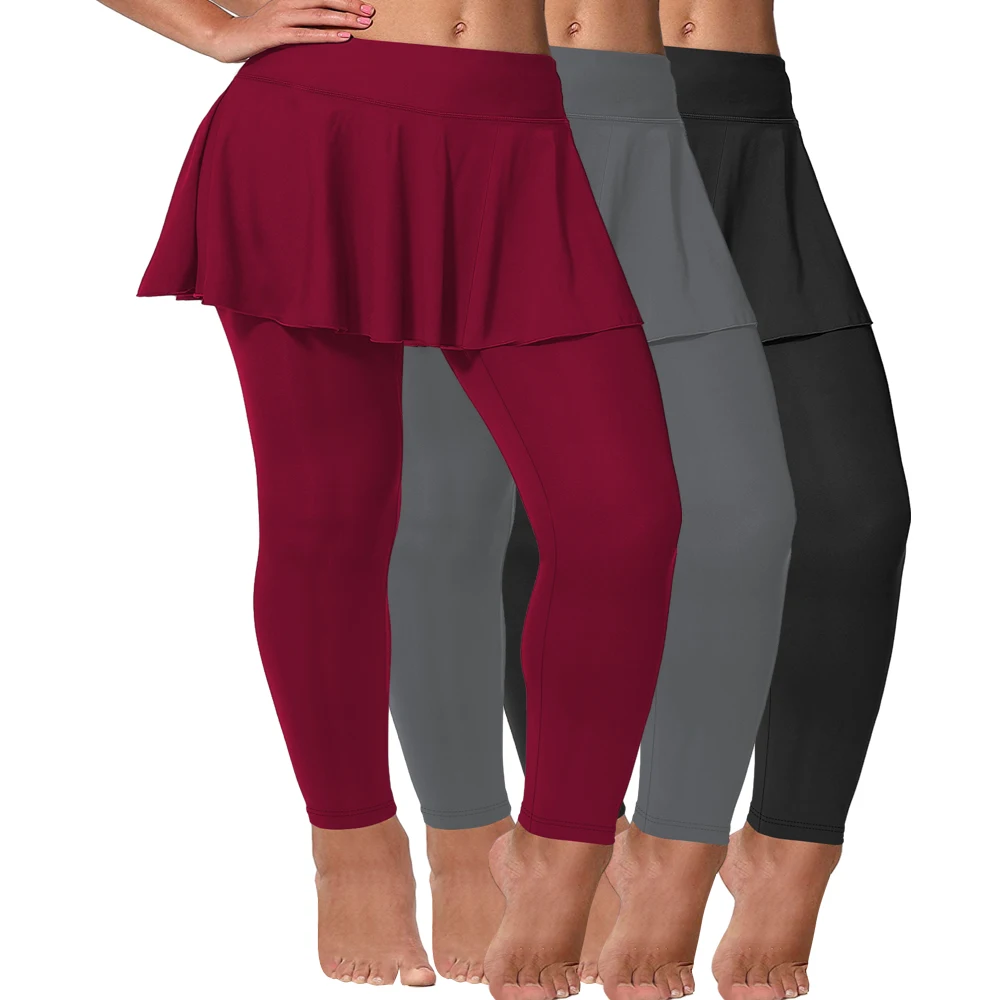 3 Pak legging wanita ukuran besar, celana Yoga pinggang tinggi dengan saku, celana Yoga elastis untuk pakaian Fitness & sehari-hari musim gugur