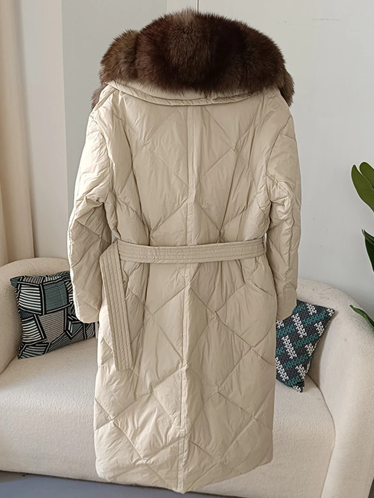 Mueyaruho Autumn Winter 2024 Women Warm 90% White Duck Down Jacket Coat Fox Fur Parkas Feather Long Puffer Coat Female