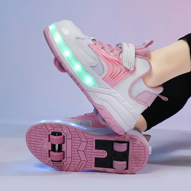 

Children Roller Skate Shoes For Girl Boy Kids Casual Sneakers With Wheels Women Man Sports Lights Up Led Shoes USB Charging