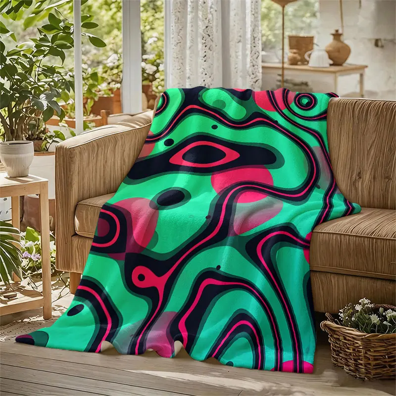 Neon Contour Swirls Flannel Blanket Warm Soft Halloween Christmas Decorative Couch Warm Cozy All-Season Gift