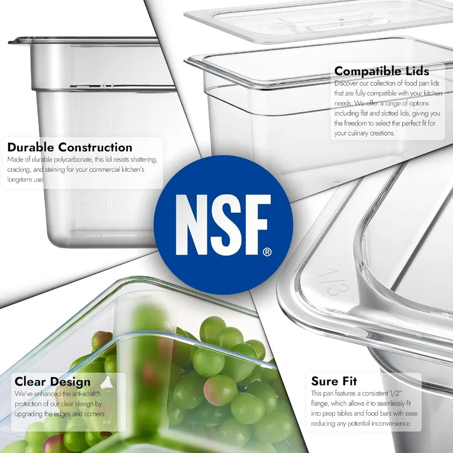 6 عبوات من مقالي تخزين الطعام المعتمدة من NSF مقاس 1 3 مقاس 6 بوصة من البلاستيك الشفاف المصنوع من البولي كربونات التجارية مثالية للمطبخ وال R