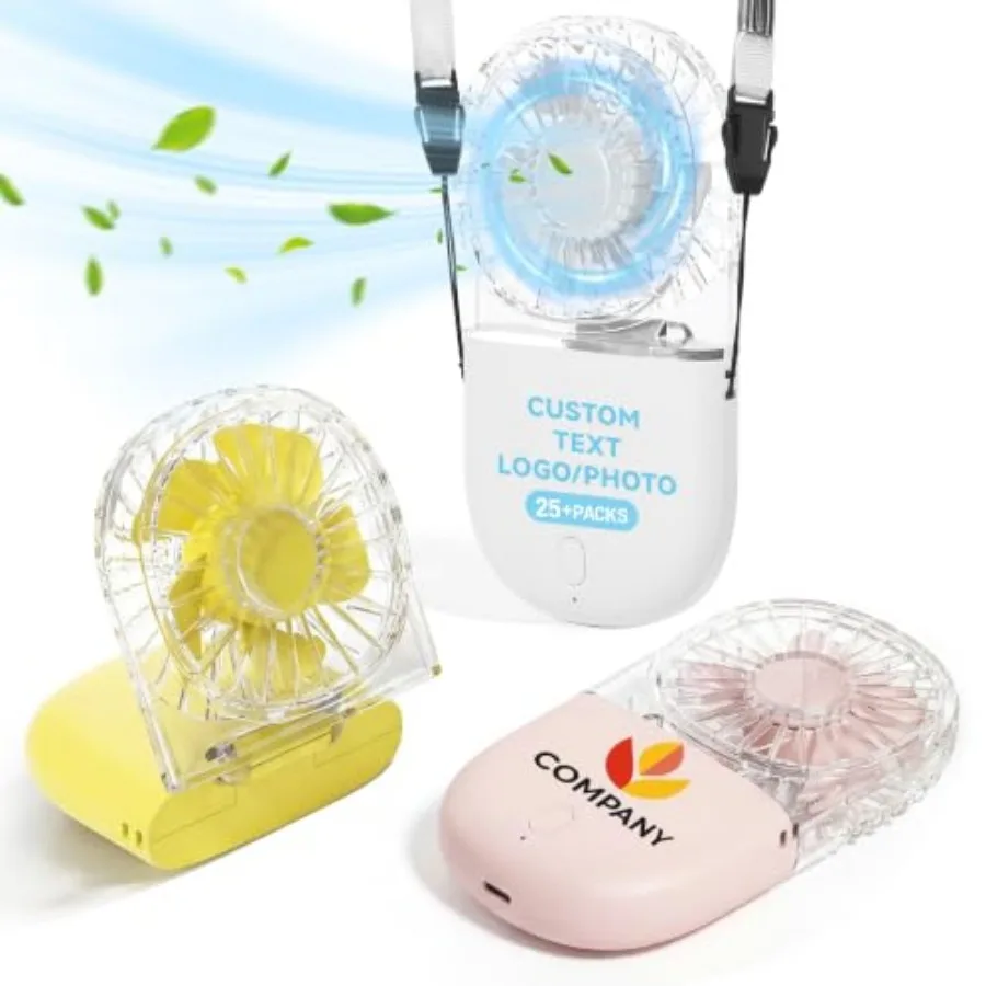 Custom Portable Handheld Fan with Logo, Bulk Personalized Mini Fans 25-3000 Pack Mini USB Rechargeable Fans, 5-Speed 3-in-1 Fol