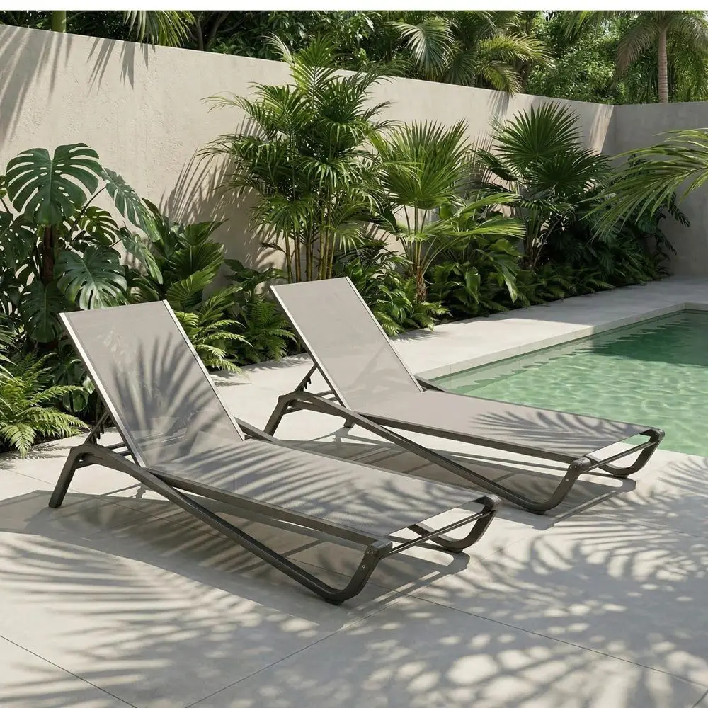 

of 2 Patio Chaise Lounge Chairs, AllWeather Aluminum Pool Loungers for Outside, 5Position Adjustable Sunbathing Chair for Deck,