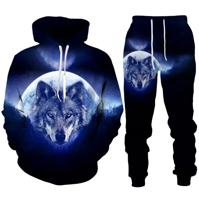 New Wolf Hoodie 3D Printed Hooded Suit Male Autumn Winter Casual Hooded Sweatshirt Sweatpants Tracksuits kids 2pc Set Sport Suit