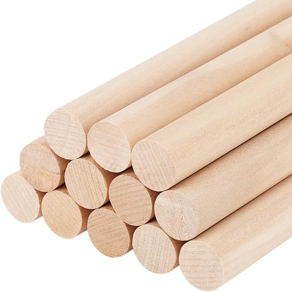 12Pcs Wooden Dowel Rods, 0.57 x 11.85 Inch Unfinished Hardwood Sticks Round Wooden Sticks for Crafts Wood Crafts Sticks