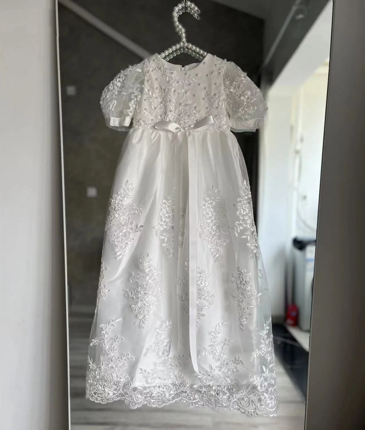 Robe de Baptême en Dentelle pour Bébé Fille, Tenue à Manches Courtes, avec Bonnet, pour Premier Anniversaire de Nouveau-Né de 3 à 24 Mois