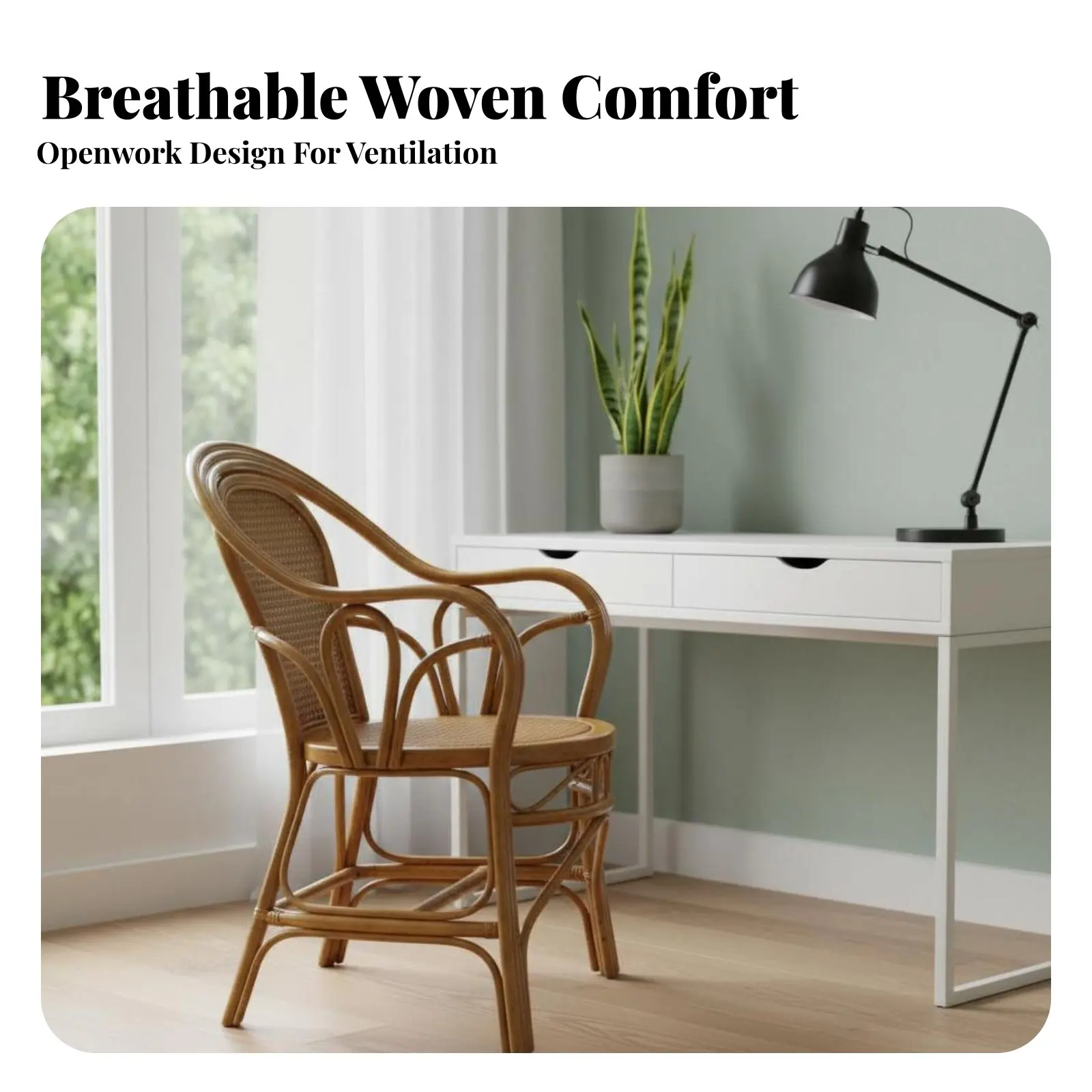 

Highspine-supporting Rattan Chair Hand-Woven Home Seating Natural Aesthetic Breathable Design for Adults, Students